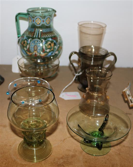 Continental enamelled glass jug, a rohmer and 7 other items